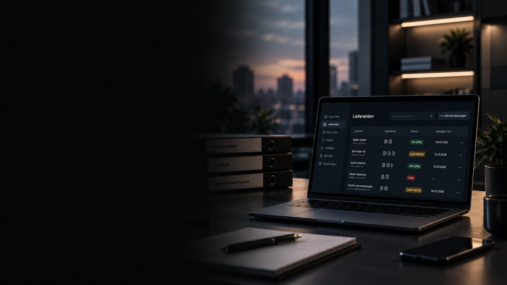 LyveVendor Dashboard mit Lieferantenübersicht
